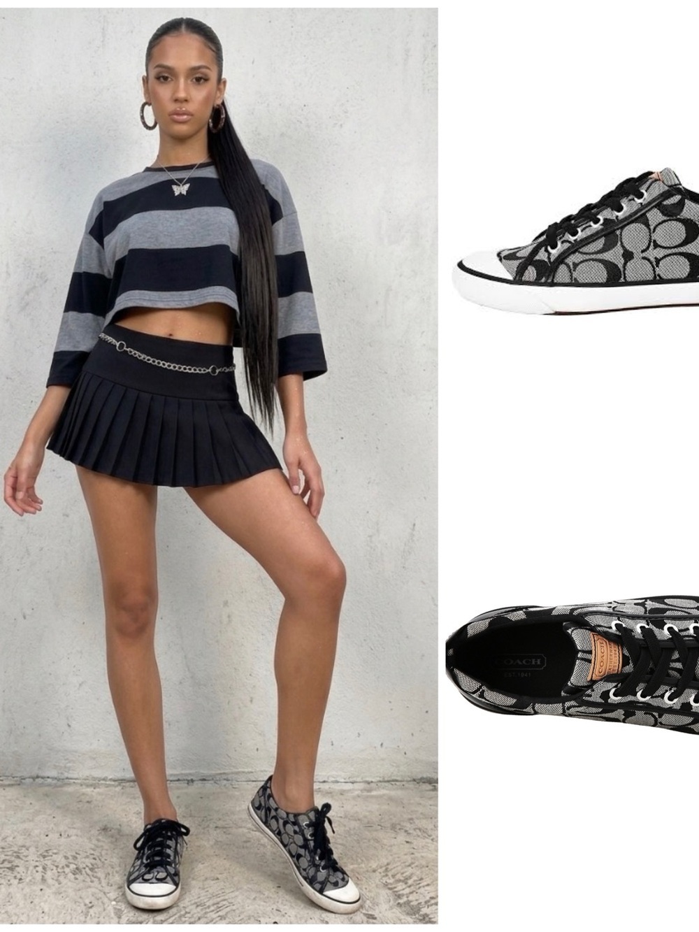 Coach Barret Y2K  Black & Gray Iconic Signature Canvas Low-Top Sneakers 9 1/2B